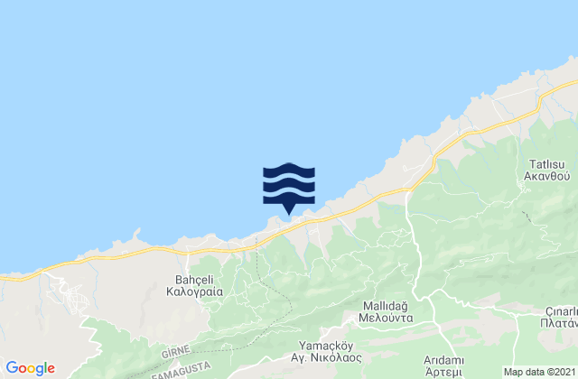 Mapa da tábua de marés em Goúfes, Cyprus