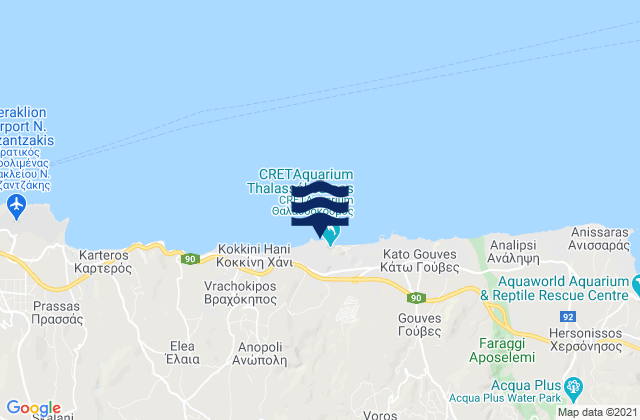 Mapa da tábua de marés em Goúrnes, Greece