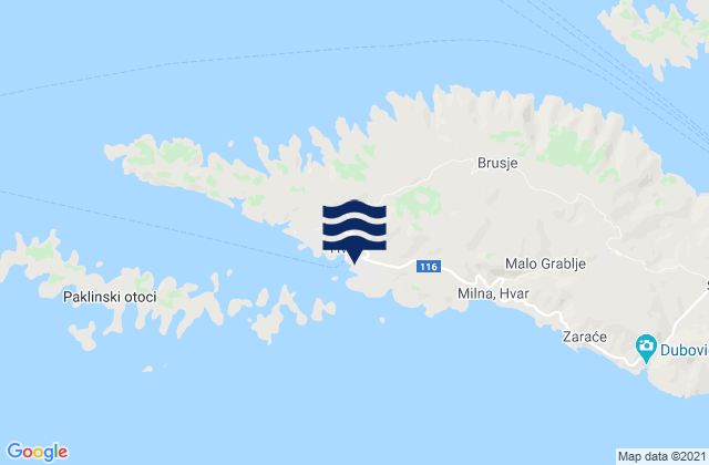 Mapa da tábua de marés em Grad Hvar, Croatia