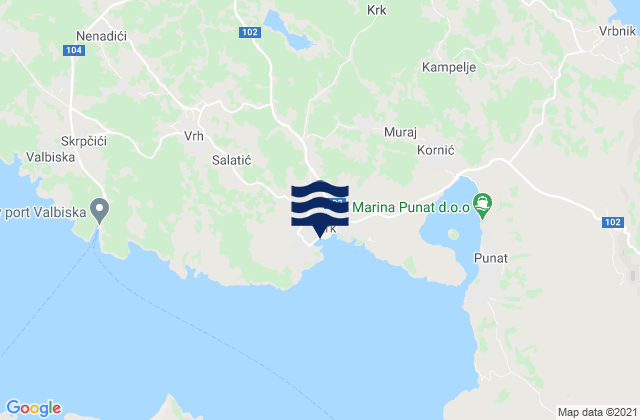 Mapa da tábua de marés em Grad Krk, Croatia