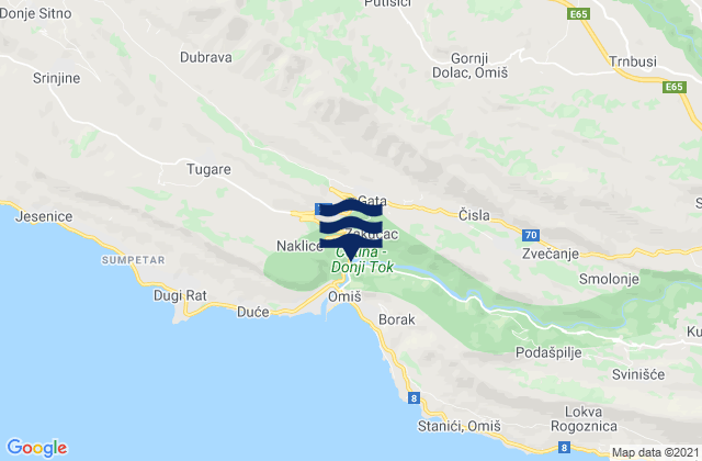 Mapa da tábua de marés em Grad Omiš, Croatia