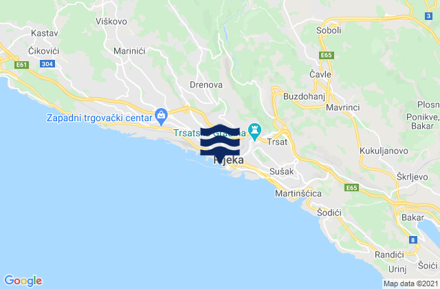 Mapa da tábua de marés em Grad Rijeka, Croatia