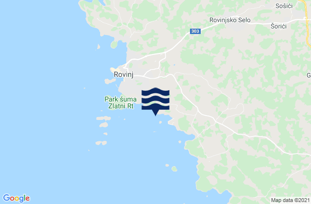 Mapa da tábua de marés em Grad Rovinj, Croatia