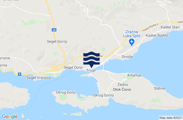 Mapa da tábua de marés em Grad Trogir, Croatia