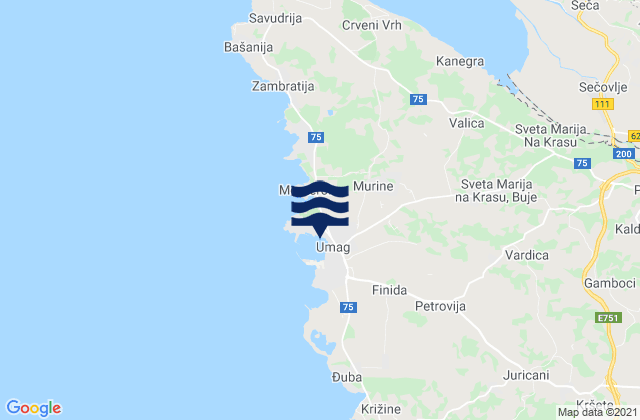 Mapa da tábua de marés em Grad Umag, Croatia
