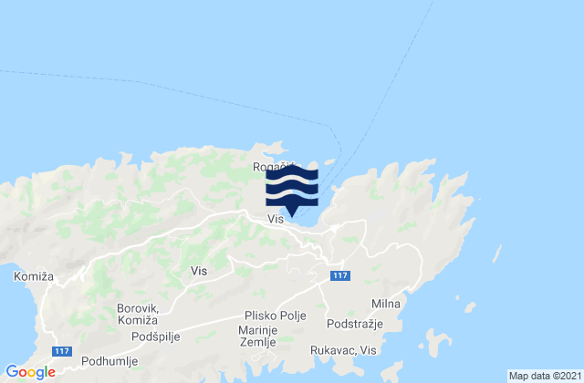Mapa da tábua de marés em Grad Vis, Croatia
