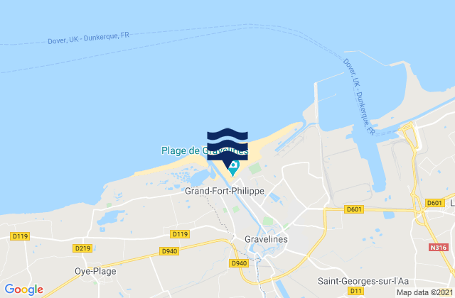 Mapa da tábua de marés em Grand-Fort-Philippe, France