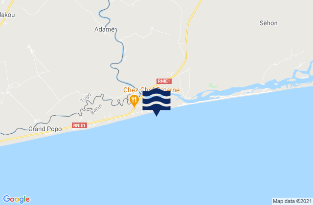 Mapa da tábua de marés em Grand-Popo, Benin