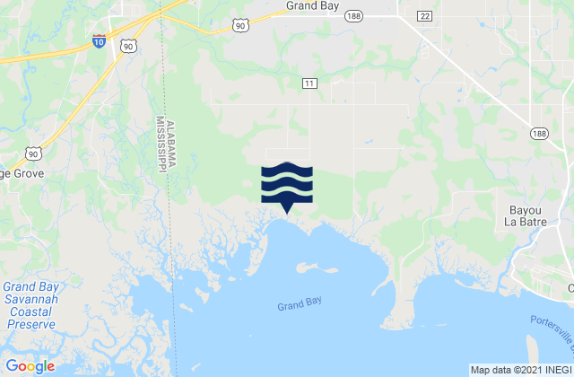Mapa da tábua de marés em Grand Bay, United States