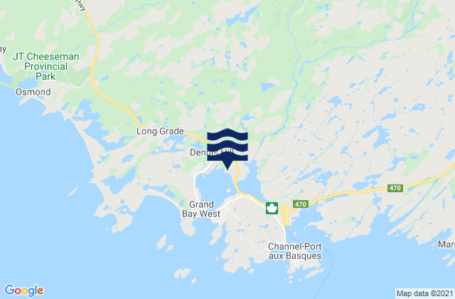 Mapa da tábua de marés em Grand Bay, Canada