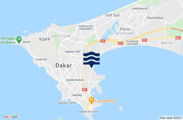Mapa da tábua de marés em Grand Dakar, Senegal