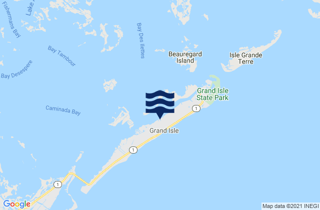 Mapa da tábua de marés em Grand Isle, United States