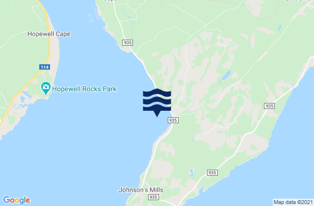 Mapa da tábua de marés em Grande Anse, Canada