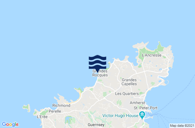 Mapa da tábua de marés em Grandes Rocques Beach, France