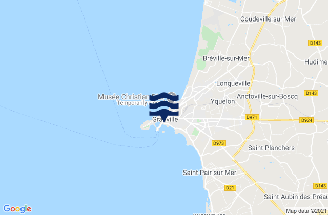 Mapa da tábua de marés em Granville, France