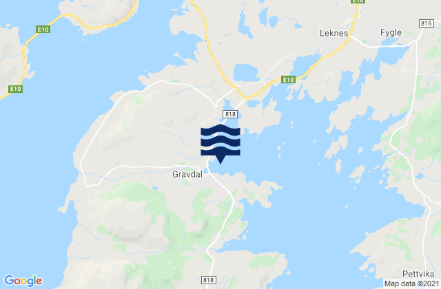 Mapa da tábua de marés em Gravdal, Norway