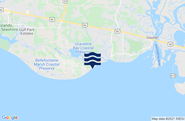 Mapa da tábua de marés em Graveline Bay, United States