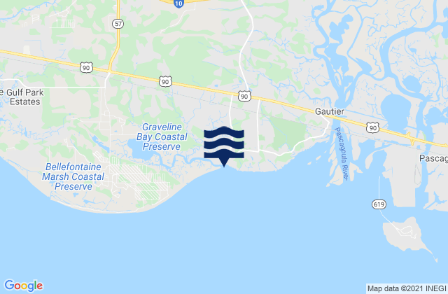 Mapa da tábua de marés em Graveline Bayou Entrance, United States