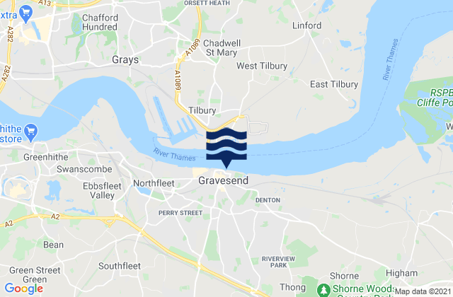 Mapa da tábua de marés em Gravesend, United Kingdom