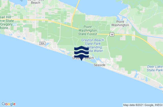 Mapa da tábua de marés em Grayton Beach, United States