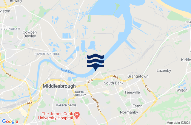 Mapa da tábua de marés em Great Ayton, United Kingdom