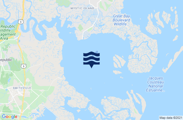 Mapa da tábua de marés em Great Bay, United States