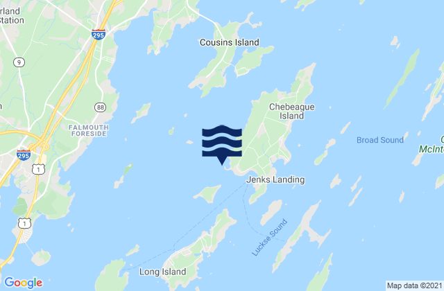 Mapa da tábua de marés em Great Chebeague Island, United States