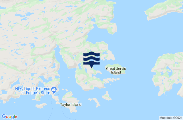 Mapa da tábua de marés em Great Jervis Harbour, Canada
