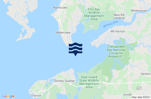 Mapa da tábua de marés em Great Shoals Light Monie Bay, United States