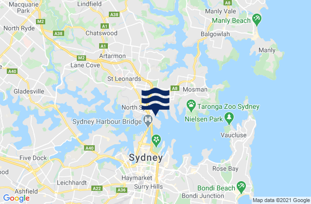 Mapa da tábua de marés em Great Sirius Cove, Australia