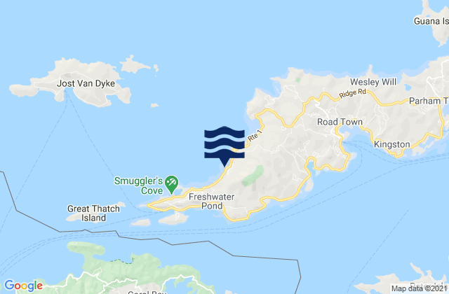 Mapa da tábua de marés em Great and Little Carrot Bays, U.S. Virgin Islands