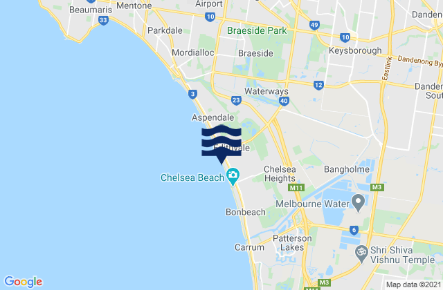 Mapa da tábua de marés em Greater Dandenong, Australia