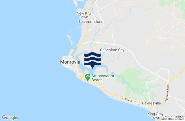 Mapa da tábua de marés em Greater Monrovia, Liberia