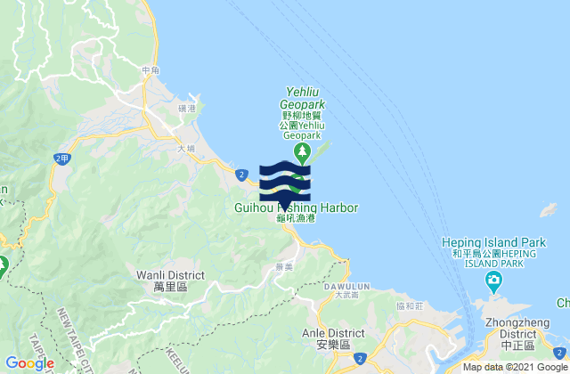 Mapa da tábua de marés em Green Bay, Taiwan