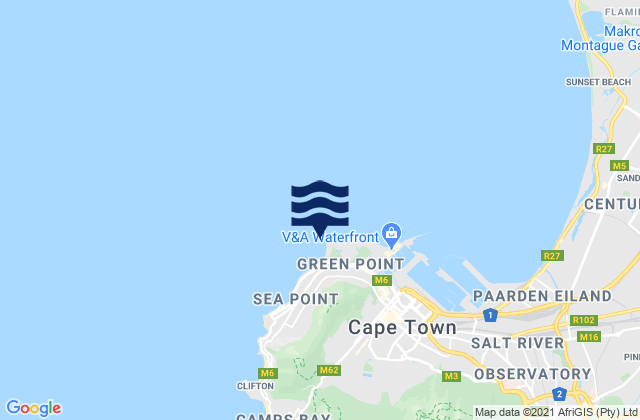 Mapa da tábua de marés em Green Point, South Africa
