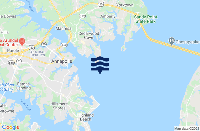 Mapa da tábua de marés em Greenbury Point Shoal Light, United States