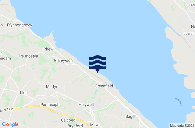 Mapa da tábua de marés em Greenfield, United Kingdom