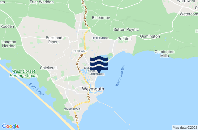 Mapa da tábua de marés em Greenhill Beach, United Kingdom