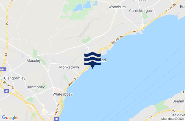Mapa da tábua de marés em Greenisland, United Kingdom