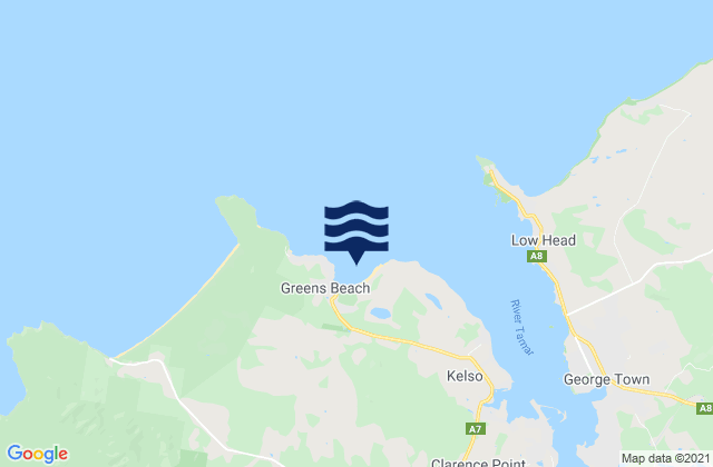 Mapa da tábua de marés em Greens Beach, Australia