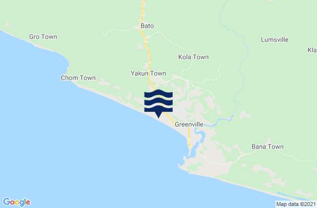 Mapa da tábua de marés em Greenville District, Liberia