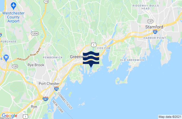 Mapa da tábua de marés em Greenwich, United States