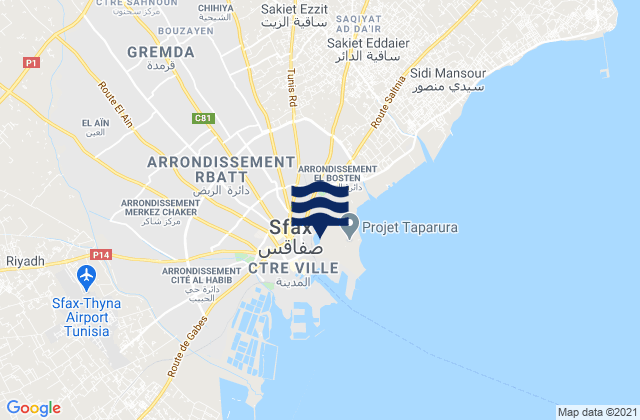 Mapa da tábua de marés em Gremda, Tunisia
