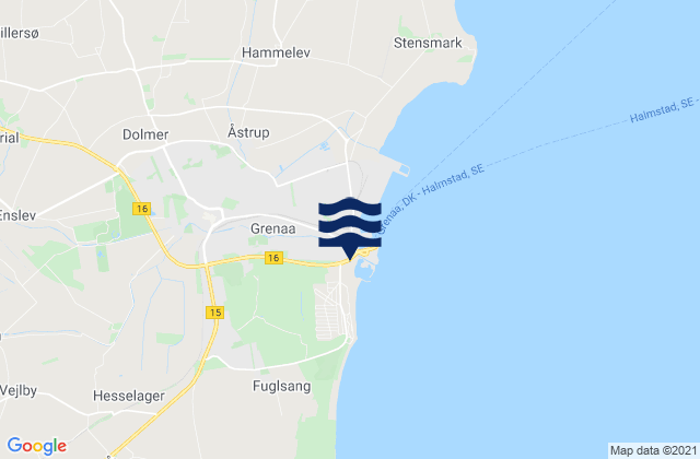 Mapa da tábua de marés em Grenaa, Denmark