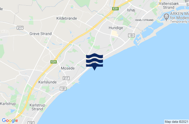 Mapa da tábua de marés em Greve, Denmark