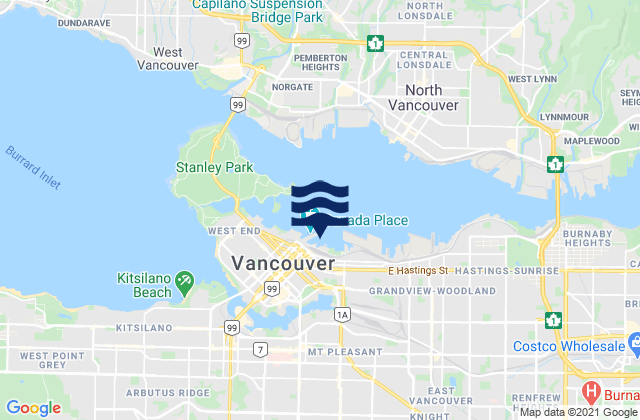 Mapa da tábua de marés em Griffith Harbour, Canada