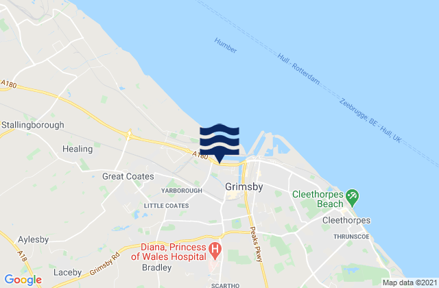 Mapa da tábua de marés em Grimbsy, United Kingdom