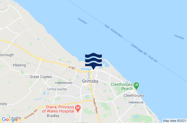 Mapa da tábua de marés em Grimsby, United Kingdom