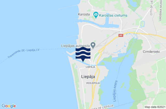 Mapa da tábua de marés em Grobiņas Novads, Latvia