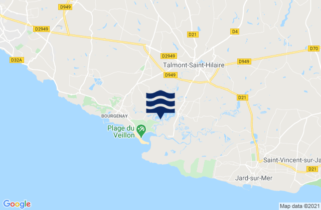 Mapa da tábua de marés em Grosbreuil, France